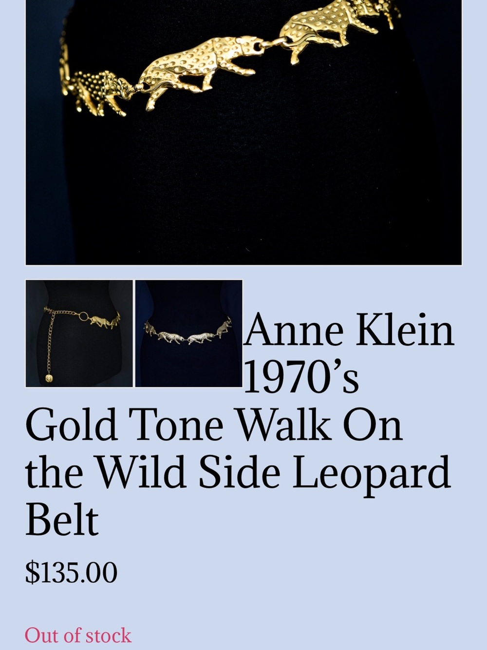 Vintage Anne Klein Gold-Tone Leopard Link Chain Belt - Picture 4 of 4